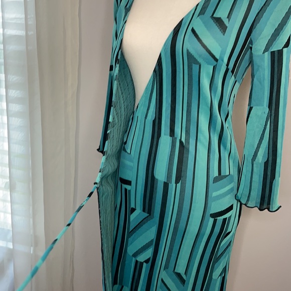 Damada Turquoise and Black Striped Wrap Dress - Picture 4 of 4